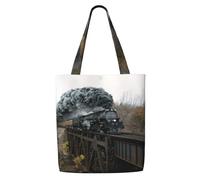 Steam Train And Railway,Reusable Grocery Bags Shopping Tote Bags Large Capacity Canvas Shoulder bag