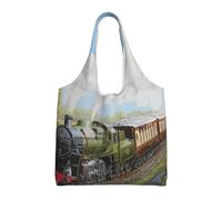 Steam Train And Railway,Reusable Tote Bags Grocery Bags Large Capacity Canvas Shopping Shoulder bag