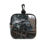 Steam Train and Railway, Square Zipper Storage Bag, Neoprene Coin Purse, Small Wallets, Change Pouch, Change Purse