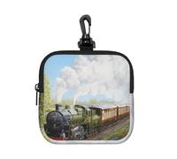 Steam Train and Railway, Square Zipper Storage Bag, Neoprene Coin Purse, Small Wallets, Change Pouch, Change Purse