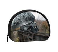 Steam Train and Railway, Women's Storage Bag Shell Makeup Bag Small Coin Purse Shell Change Pouch