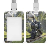 Steam Train Badge Holder Waterproof Plastic ID Card Badge Holders with Lanyard Vertical Card Case Protector Pouch Clear Window Work Badges for Women Men