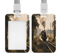 Steam Train Badge Holder with Lanyard Fashion ID Card Holder Exquisite Window Vertical Card Protector Case Plastic Badge Reel Holders for Nurse Teacher Worker Office