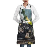 Steam Train Bib Aprons For Women Men - Adjustable Unisex Chef Apron - Bbq Grill Cooking Apron With Pocket For Home Kitchen Restaurant