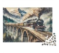 Steam Train Bridge 1000 Piece Extra-thick Cardboard Classic Jigsaw Puzzle Adult Jigsaws Brain Training Wall Decoration Gift Idea 70x50cm/1000pcs