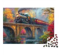 Steam Train Bridge Scenery Jigsaw Puzzles Puzzles for Adults Kids. 1000 Pieces Whimsical Challenge Toy Educational Games Home Decoration for Adults& Kids Age 14 Years Up 38x26cm/1000pcs