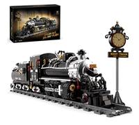 Steam Train Building Block Set with Tracks,Vintage Locomotive Toy.1384PCS. | Steam locomotive train building set with tracks & clock. Compatible with LEGO. Ideal display gift for kids 8+ & adults.