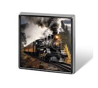 Steam Train Button Pin Metal Square Badge for Backpack Clothing - Enamel Style Lapel Brooch Railway Gift