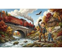 Steam Train by The River 1000 Piece Jigsaw Puzzle,Educational Toy,Stress Relief,Gift Idea,Impossible Challenge,Premium Cardboard,Adults & Kids 14+,Home Wall Decor 52x38cm
