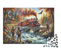 Steam Train by The River 1000 Piece Wooden Jigsaw Puzzle,Wood,Gift Idea,Stress Relief,Impossible Challenge,Educational Toy,Home Wall Decor,Adults & Kids 14+ (75x50cm)