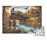 Steam Train by The River 500 Piece Wooden Jigsaw Puzzle,Impossible Challenge,Educational Toy,Wood,Adults & Kids 14+,Home Wall Decor,Gift Idea,Stress Relief (52x38cm)