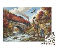 Steam Train by The River 500 Piece Wooden Jigsaw Puzzle,Impossible Challenge,Stress Relief,Home Wall Decor,Great Gifts,Wood,Adults & Kids 14+,Educational Toy (52x38cm)