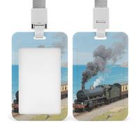 Steam Train by The Sea Badge Holder with Lanyards Retractable Vertical Plastic Id Badge Holder Name Key Card Holders Case for Teacher Nurse Doctor Office Gift for Coworkers