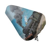 Steam Train by The Sea Bike Seat Cover - Waterproof Bike Seat Cushion for Women & Men, Comfort, Soft Bicycle Saddle Covers Universal Fit Road/Mountain/Spin Bikes with Drawstring