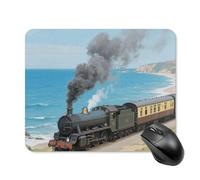 Steam Train by The Sea Mouse Pad Cute Square Mouse Mat Leather Non-Slip Rubber Base Mousepad Waterproof Computer Mouses Pad for Laptop Wireless Mouses Keyboard Home Office 20 * 25cm