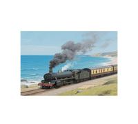 Steam Train by The Sea Placemats Set 30x45cm Heat Resistant Washable Placemat Waterproof Table Placemats Non-Slip Wipeable Tables Mat Kitchen Place Mats for Dining Party Home Decor
