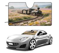 Steam Train Car Windshield Sun Shade - Reflector Sunshade Offers Ultimate Protection for Car Interior, Cool Reflective Sun Blocker Fits Small Sedans, Mini SUVs 55"x30"