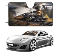 Steam Train Car Windshield Sun Shade - Reflector Sunshade Offers Ultimate Protection for Car Interior, Cool Reflective Sun Blocker Fits Small Sedans, Mini SUVs 55"x30"