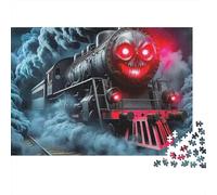 Steam Train Christmas 1000 Piece Jigsaw Puzzle for Adults Scary Ghost Train with Glowing Red Eyes Premium Thick Sturdy Vibrant Challenging Gift 52x38cm/1000pcs
