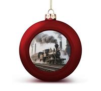 Steam Train Christmas Ball Ornaments - Red Shatterproof Plastic Vintage Rustic Xmas Tree Decorations Pendant for Family Holiday Wedding Party Xmas Hanging Decoration