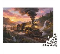 Steam Train Classic 1000 Piece Jigsaw Puzzle Paper for Adults Sunset Mountain Landscape Focus Family Relaxation Gift Decoration 52x38cm/1000pcs