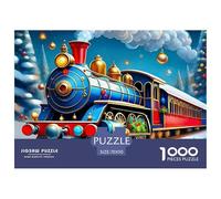Steam Train Classic Educational Challenging Jigsaw Puzzle 1000 Piece Recycled Festive Train in Snow Cardboard Decoration for Adults Fun Brainteasing Games Community Activity Fun Prizes for Adults 70x5