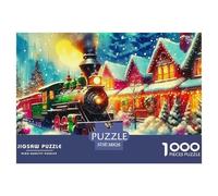 Steam Train Classic Educational Jigsaw Puzzle for Adults 1000 Pieces Recycled Train by Snowy House Cardboard Decoration Challenging & Brainteasing Fun Games Ages 12+ 38x26cm/1000pcs