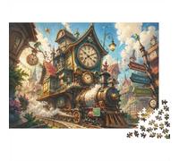 Steam Train Clock Tower Jigsaw Puzzle 300 Pieces for Adults | 40x28cm Quality Cardboard, Sharp HD Print, Tight Interlock Fit, Clean Finish, Stress Relief, Birthday Gift