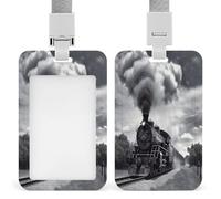 Steam Train Clouds Badge Holders Retractable ID Badge Holder with Lanyard Heavy Duty Badges Reel Card Protector Detachable ID Card Holder for Nurse Teacher Staff Officer