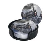 Steam Train Clouds Coasters Set Of 6 For Drinks With Holder, Classy And Simple Coasters For Coffee Table, Great Housewarming Gifts