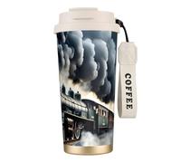 Steam Train Clouds Double Wall Stainless Steel Vacuum Insulated Travel Mug with Splash-Proof Lid Perfect for Camping & On-The-Go