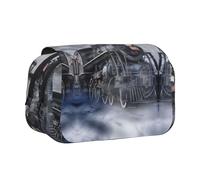 Steam Train Clouds Flip-Top Double-Layer Pencil Case,Large Capacity (Holds 50 Pens/Pencis),Full-Print Durable Polyester School Office Supplies