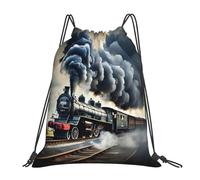 Steam Train Clouds Print Men Women String Backpack Waterproof Pe Bag Foldable Drawstring Bag For Climbing Holidays Beach