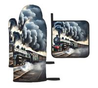 Steam Train Clouds Print Oven Kitchen Gloves Holiday Baking Grilling Microwaving Daily Home Restaurant Use