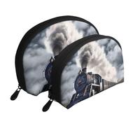 Steam Train Clouds Print Shell-Shaped 2-Piece Makeup Bag Set Travel Cosmetic Organiser Stylish Storage for Beauty & Gifts for Women Girls