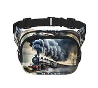 Steam Train Clouds Print Square Double Layer functionality Waist Bag Unisex Crossbody Pack Travel Workout, Black, One Size