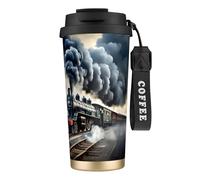 Steam Train Clouds Print Stainless Steel Coffee Tumbler, Dual Use Lid with Straw, Sleek Travel Mug for Home Office