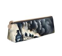 Steam Train Clouds Print Stylish Triangular Pencil Case Pouch for Large-Capacity Stationery Organizer
