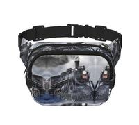 Steam Train Clouds Print Unisex Square Double Layer Waist Bag Crossbody Fanny Pack Travel Workout Accessory, Black, One Size, Black, One Size