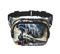 Steam Train Clouds Print Waist Pack Square Waist Bag Workout Hiking Running Travel Gym Pretty Zipper Fashion