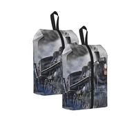 Steam Train Clouds Print Waterproof Shoe Bag Travel Bag with Carry Strap Storage Bag Versatile Cosmetic Bag-2pcs
