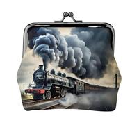 Steam Train Clouds Print Women'S Kiss Lock Coin Pouch, Mini Wallet For Cards And Lipstick, Soft Compact Purse