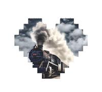 Steam Train Clouds Printed Jigsaw Puzzle 10.8x12.8 CM, Heart-Shaped Puzzle Challenging Game for Adults Gifts, Family Fun Decorative Wall Decor