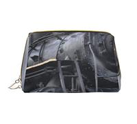 Steam Train Clouds Printed Leather Makeup Bag for Women Girls - Portable Travel Cosmetic Organiser Toiletry Bag