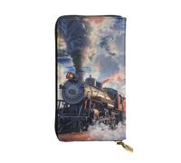 Steam Train Clouds Printed Leather Wallet with 12 Card Holder and 351 Money Clip, Long Clutch for Men Women