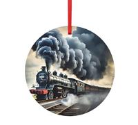 Steam Train Clouds Round Metal Christmas Tree Hanging Decorations Pendants for Gifts Giving Christmas Tree Aluminum Home Decoration Pendant for Holiday Decor Assorted Sizes (Small,Large)