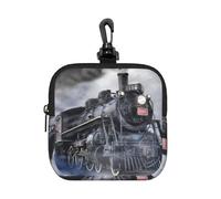 Steam Train Clouds Square Zipper Pouch with All-Over Print,Waterproof Rubber-Fabric, Lightweight Durable Small Organizer Bag for Coins, Cards, Keys