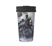 Steam Train Clouds Stainless Steel Insulated Coffee Cup with Full Wrap Print-304/201 Double Wall, Leakproof, Hidden Handle-Travel Mug