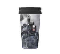 Steam Train Clouds Stainless Steel Insulated Coffee Cup with Full Wrap Print-304/201 Double Wall, Leakproof, Hidden Handle-Travel Mug