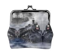 Steam Train Clouds Women's Leather Kiss-Lock Coin Purse,Double-Sided Full Print Pattern,Ultra-Fine Fiber Leather,Small Clutch Wallet for Cash,Cards,Coins